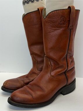 Vintage 70’s Acme Tall Campus Boots Sz 9 E Men USA Chunky Brown Tan USA Cowboy